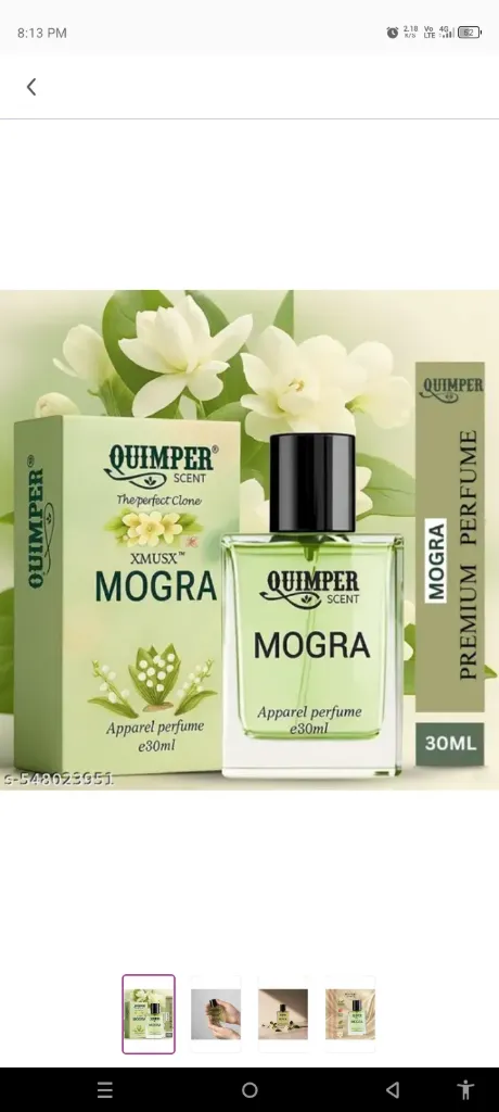 Quimper Mogra 30ml Spray Perfume for Men & Women Long Lasting Strong Smelling Scent